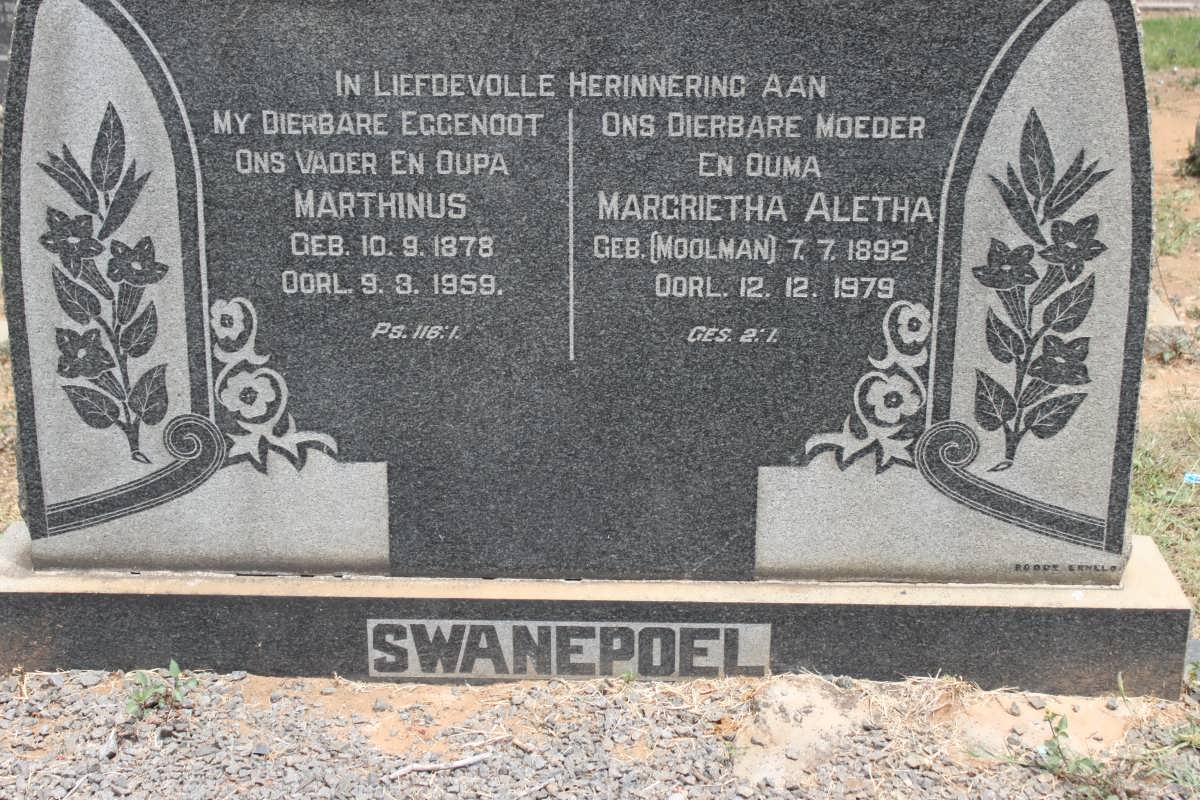 SWANEPOEL Marthinus 1878-1959 &amp; Magrietha Aletta MOOLMAN 1892-1979