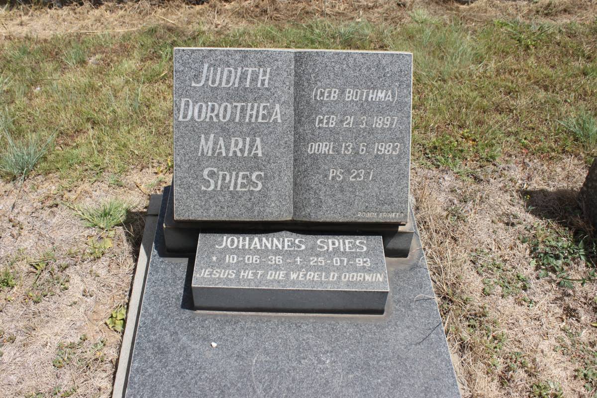 SPIES Judith Dorothea Maria geb BOTHMA 1897-1983 :: SPIES Johannes 1936-1993