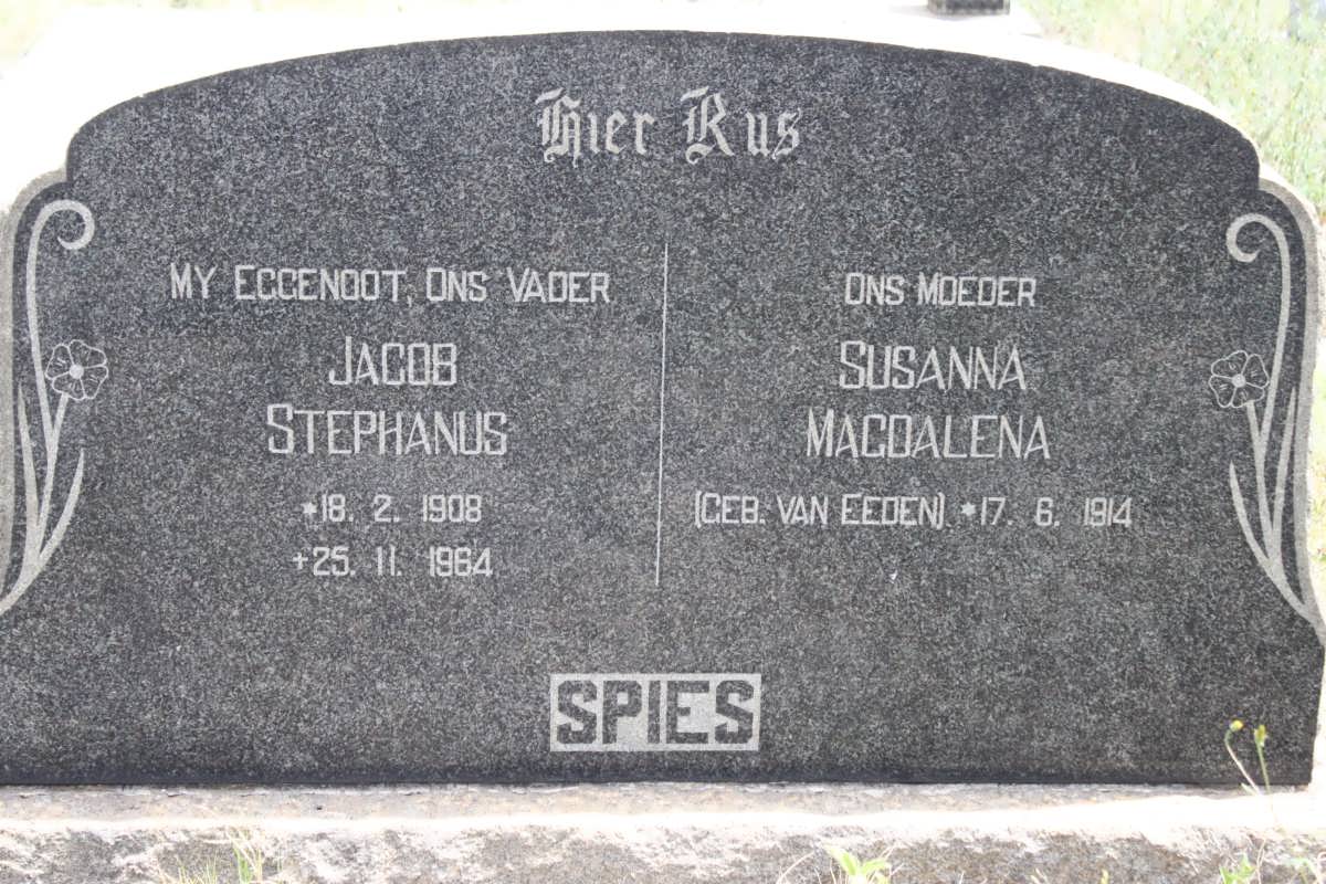 SPIES Jacobus Stephanus 1908-1964 &amp; Susanna Magdalena  VAN EEDEN 1914-