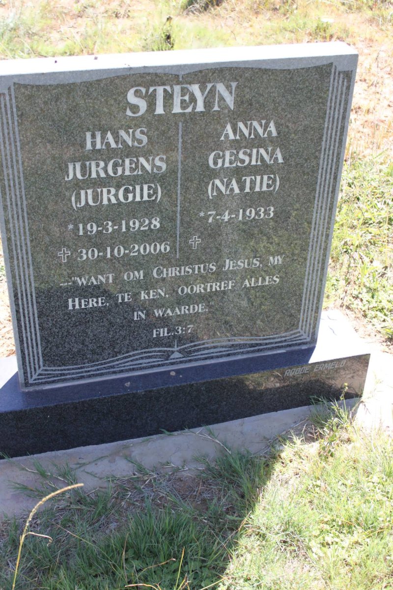 STEYN Hans Jurgens 1928-2006 &amp; Anna Gesina 1933-