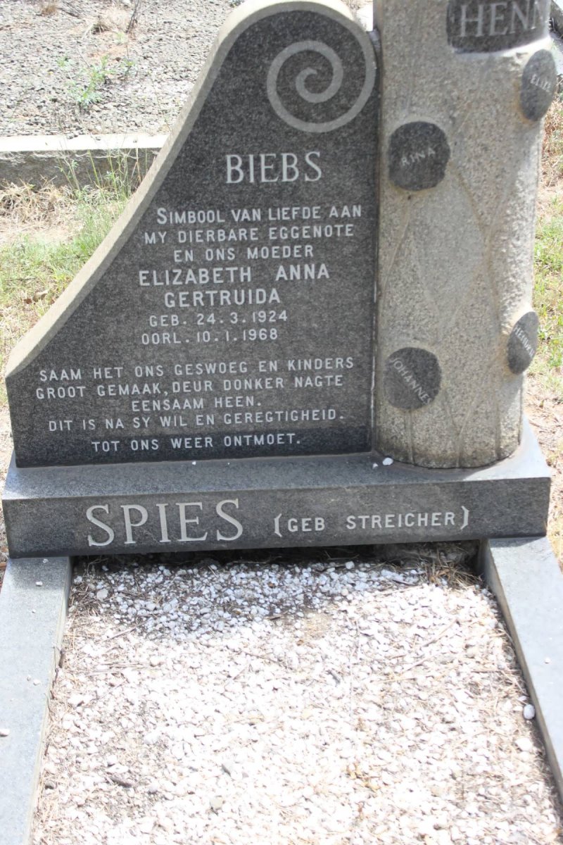 SPIES Elizabeth Anna Gertruida geb STREICHER 1924-1968