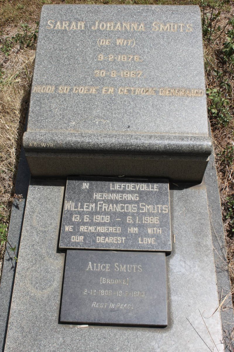 SMUTS Sarah Johanna geb DE WIT 1876-1967 :: SMUTS Willem Francois 1908-1986 &amp; Alice BROOKS 1906-1963