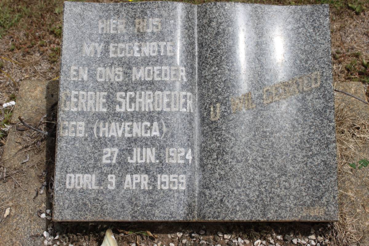 SCHROEDER Jerrie geb HAVENGA 1924-1959