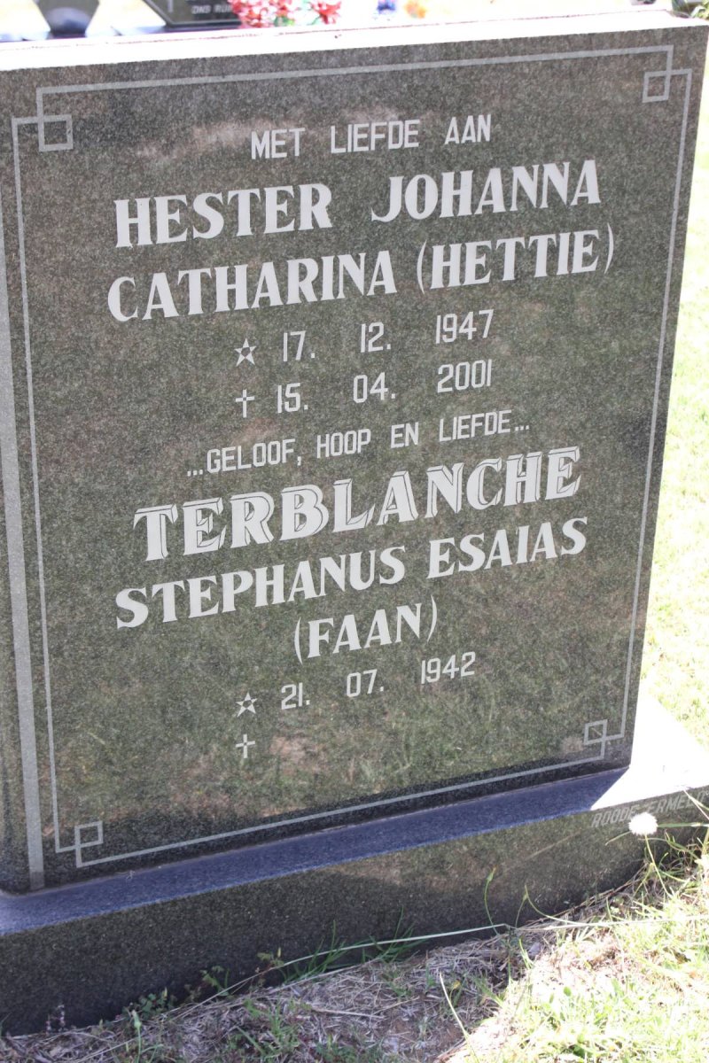 TERBLANCHE Stephanus Esaias 1942- &amp; Hester Johanna Catharina 1947-2001