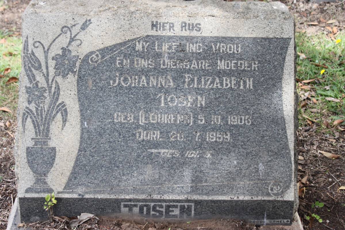 TOSEN Johanna Elizabeth geb LOURENS 1905-1959