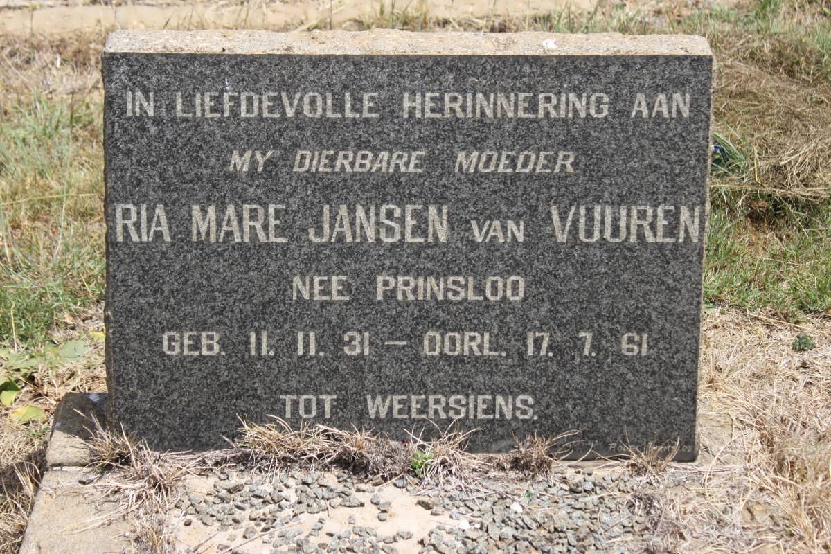 VUUREN Ria Mare, Jansen van nee PRINSLOO 1931-1961