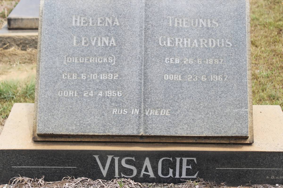 VISAGIE Theunis Gerhardus 1887-1967 &amp; Helena Levina DIEDERICKS 1892-1956