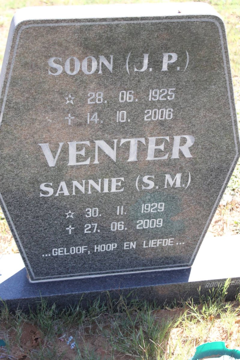 VENTER J.P. 1925-2006 &amp; S.M. 1929-2009