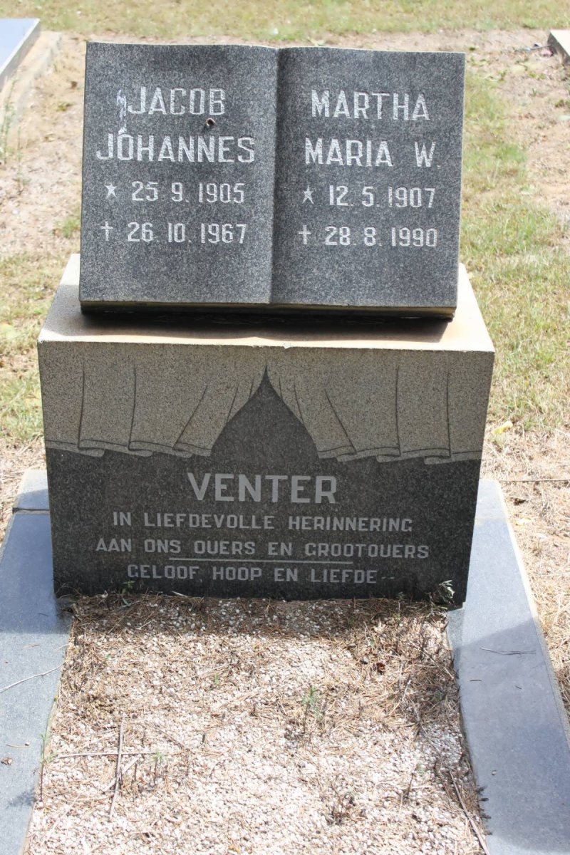 VENTER Jacob Johannes 1905-1967 &amp; Martha Maria W. 1907-1990