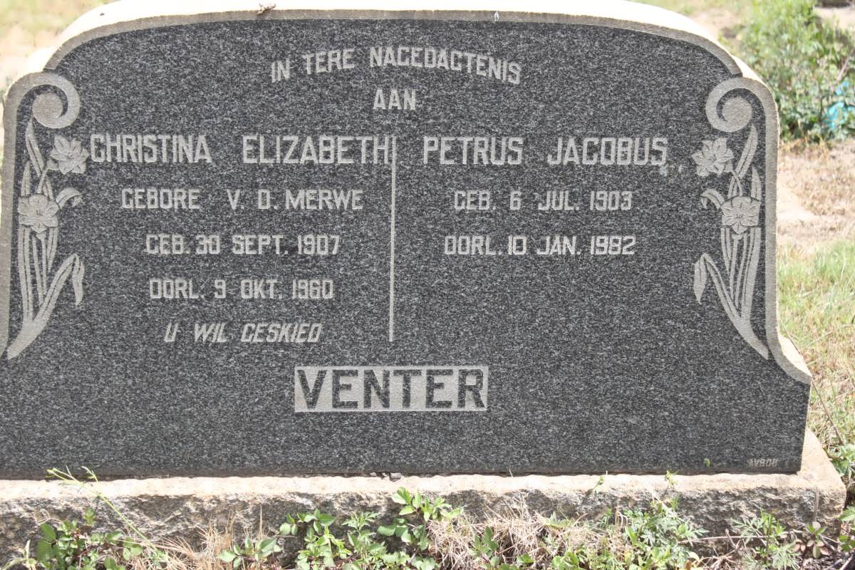 VENTER Petrus Jacobus 1903-1982 &amp; Christina Elizabeth V.D. MERWE 1907-1960