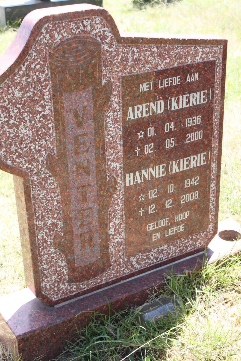VENTER Arend 1936-2000 &amp; Hannie 1942-2008