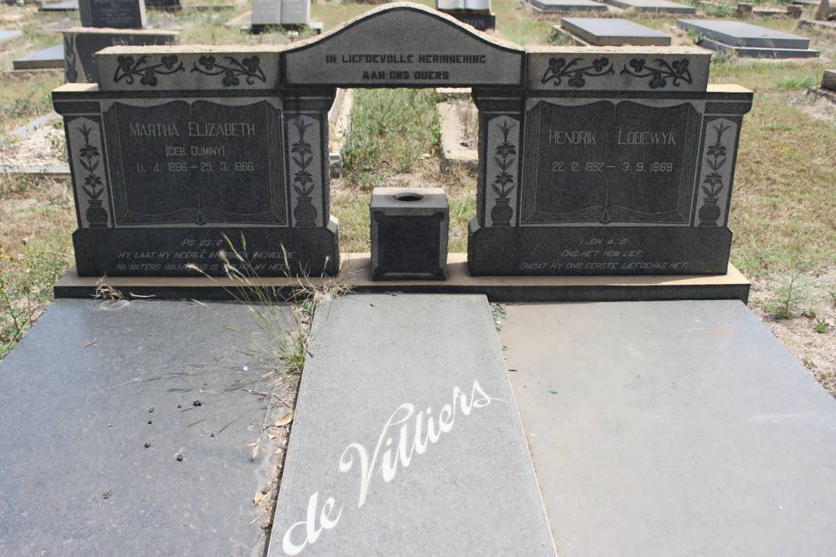 VILLIERS Hendrik Lodewyk, de 1892-1969 &amp; Martha Elizabeth DUMINY 1896-1966
