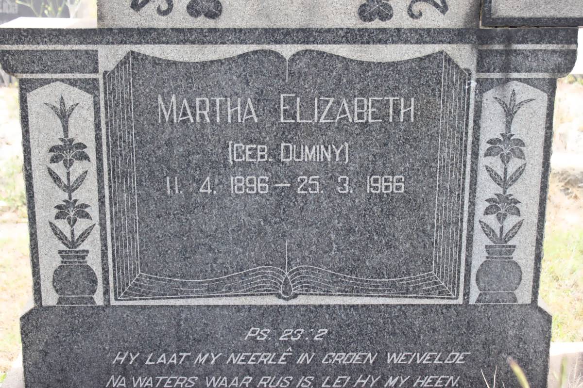 VILLIERS Martha Elizabeth, de nee DUMINY 1896-1966 