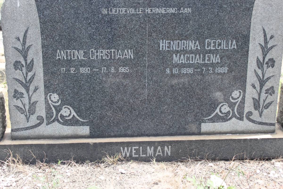 WELMAN Antonie Christiaan 1890-1965 &amp; Hendrina Cecilia Magdalena 1896-1988