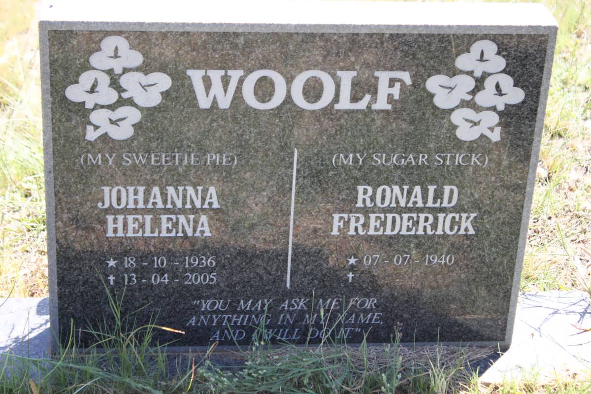 WOOLF Ronald Frederick 1940- &amp; Johanna Helena 1936-2005