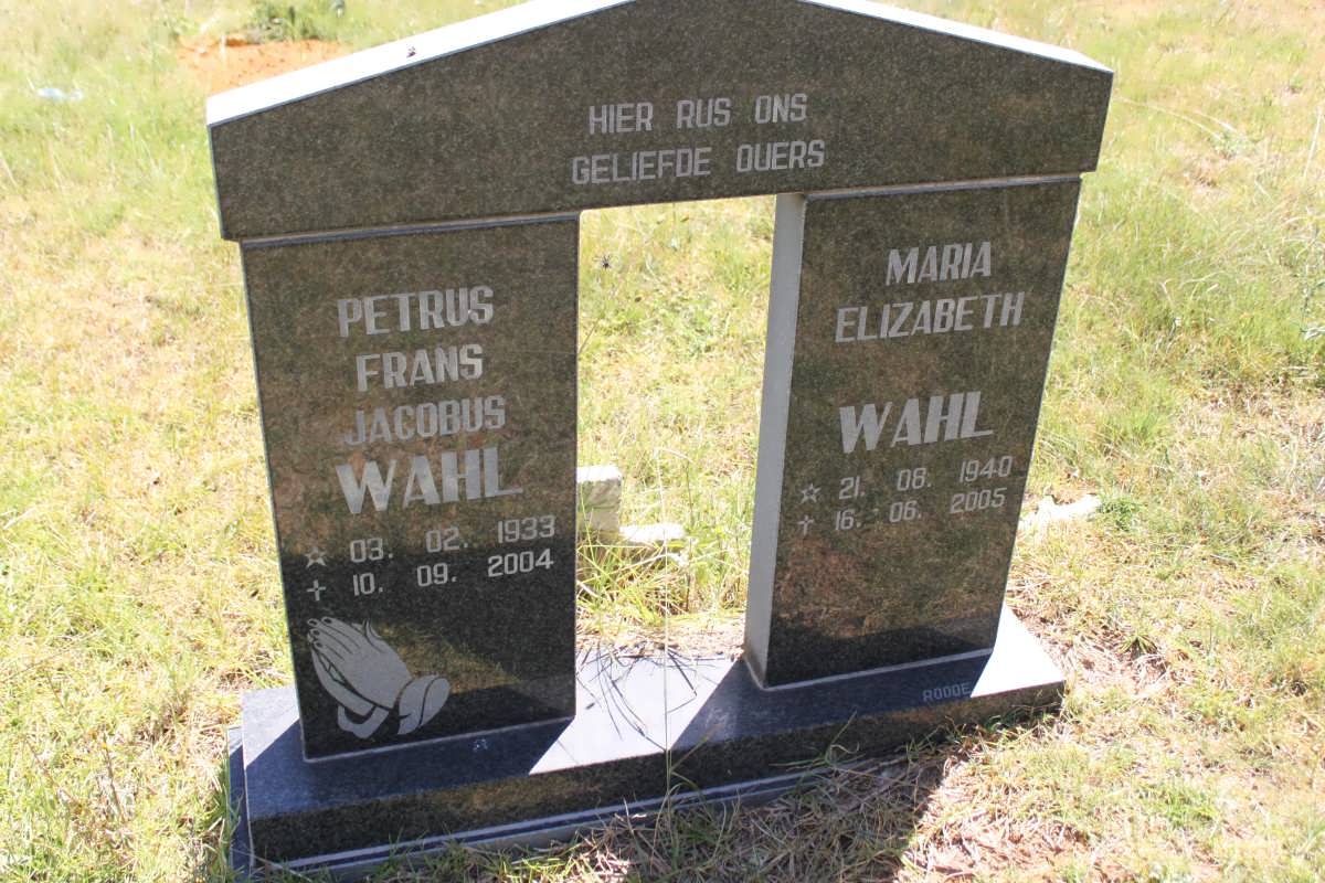 WAHL Petrus Frans Jacobus 1933-2004 &amp; Maria Elizabeth 1940-2005