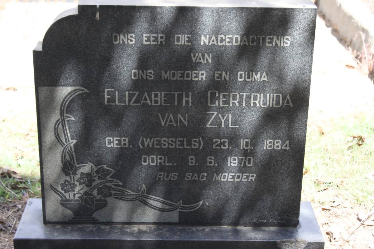 ZYL Elizabeth Gertruida, van nee WESSELS 1884-1970