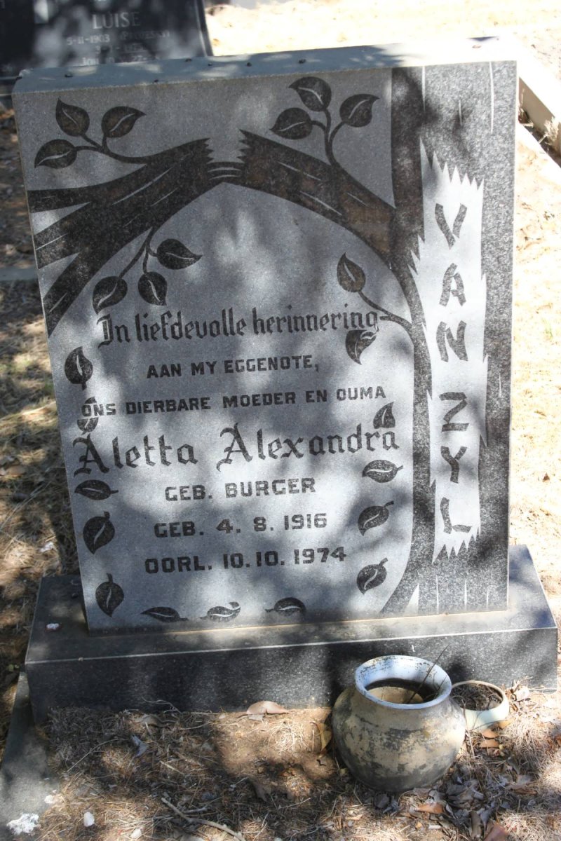 ZYL Aletta Alexandra, van nee BURGER 1916-1974