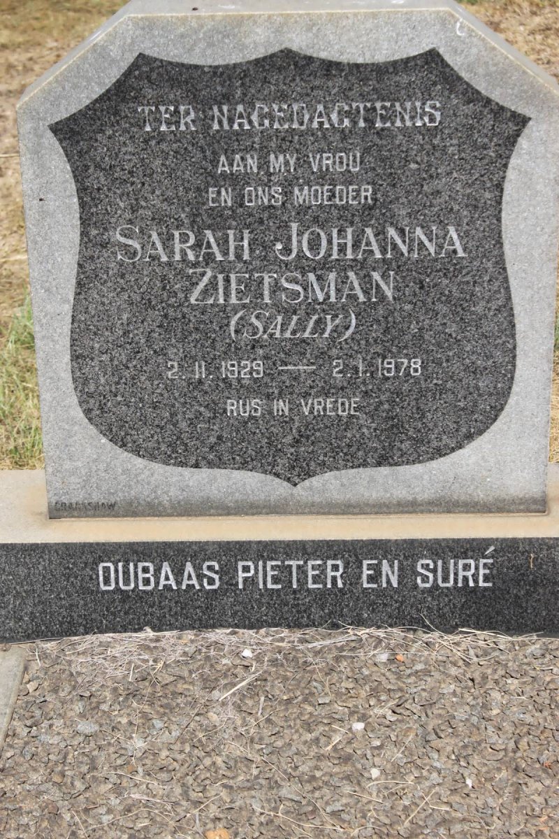 ZIETSMAN Sarah Johanna 1929-1978