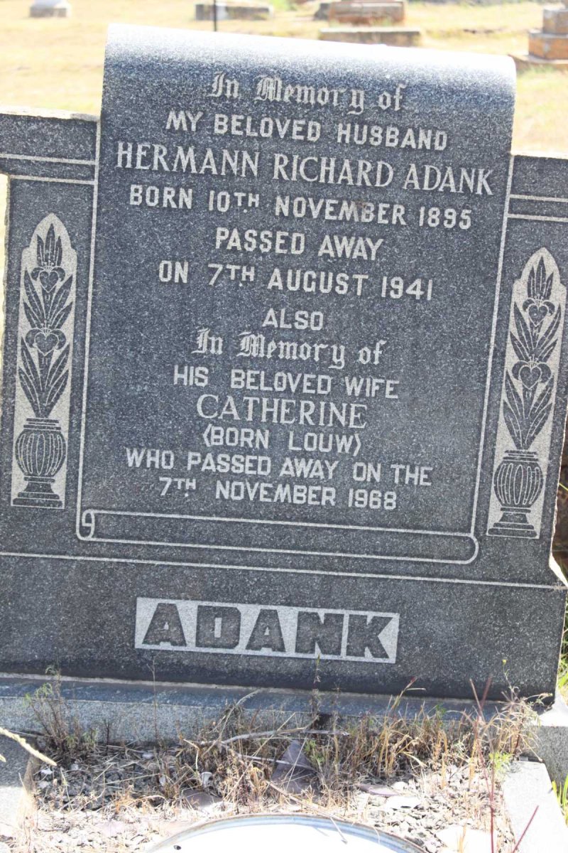 ADANK Hermann Richard 1895-1941 &amp; Catherine LOUW  -1968