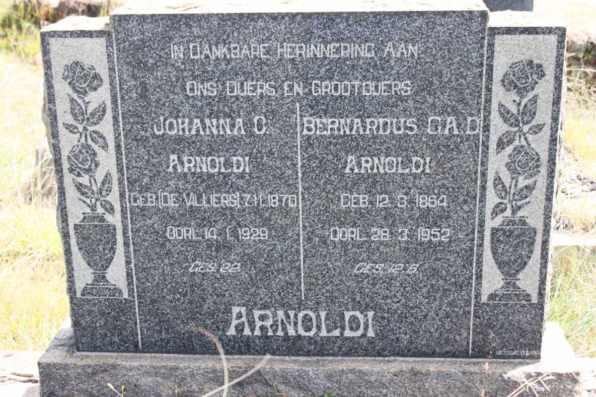 ARNOLDI Bernardus G.A.D. 1864-1952 &amp; Johanna DE VILLIERS 1876-1929