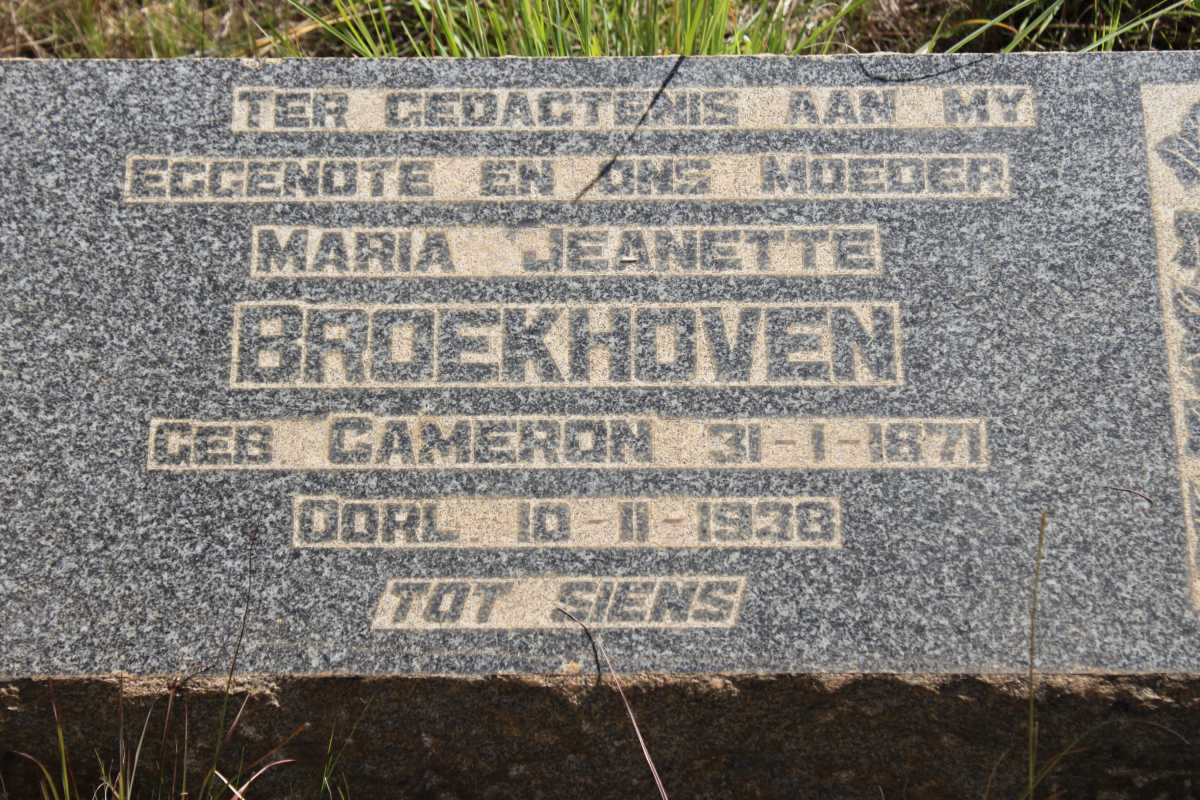 BROEKHOVEN Maria Jeanette nee CAMERON 1871-1938