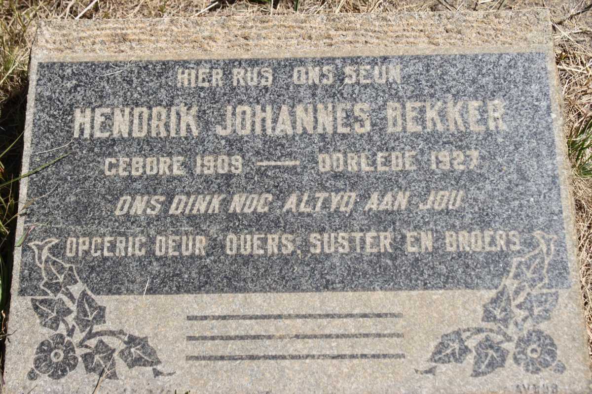 BEKKER Hendrik Johannes 1909-1927