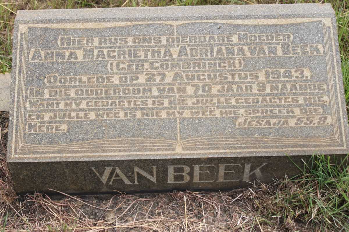 BEEK Anna Magrietha Adiana, van geb COMBRINCK  -1943