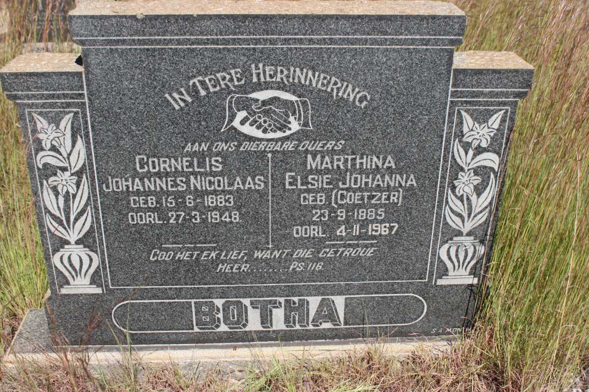 BOTHA Cornelis Johannes Nicolaas 1883-1948 &amp; Marthina Elsie Johanna COETZER 1885-1967
