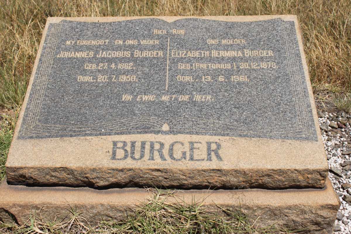 BURGER Johannes Jacobus 1862-1950 &amp; Elizabeth Hermina PRETORIUS 1878-1961