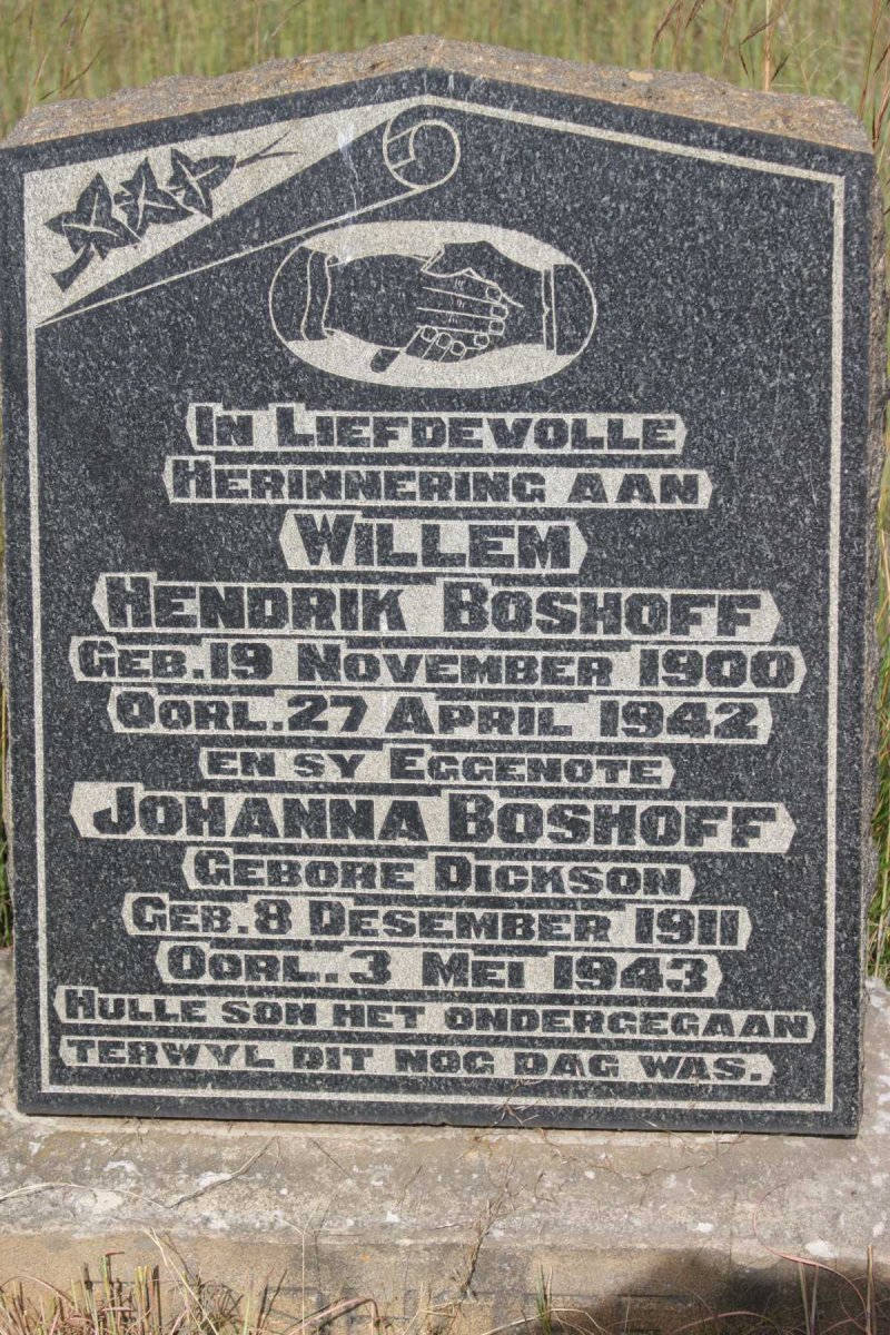 BOSHOFF Willem Hendrik 1900-1942 &amp; Johanna DICKSON 1911-1943