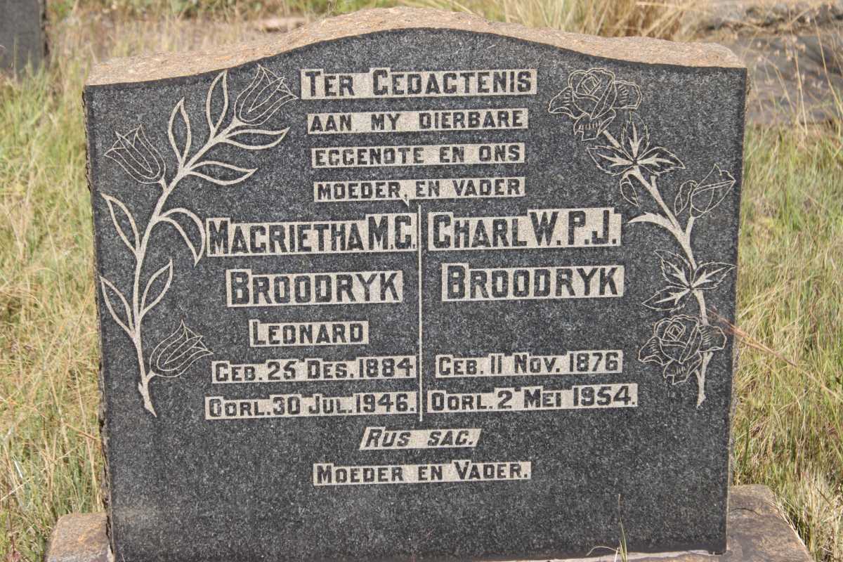 BROODRYK Charl W.P.J. 1876-1954 &amp; Magrietha M.C. LEONARD 1884-1946