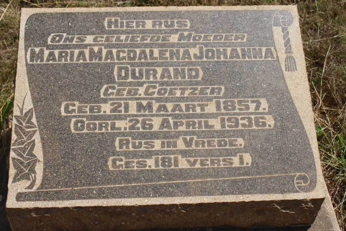 DURAND Maria Magdalena Johanna nee COETZER 1857-1936