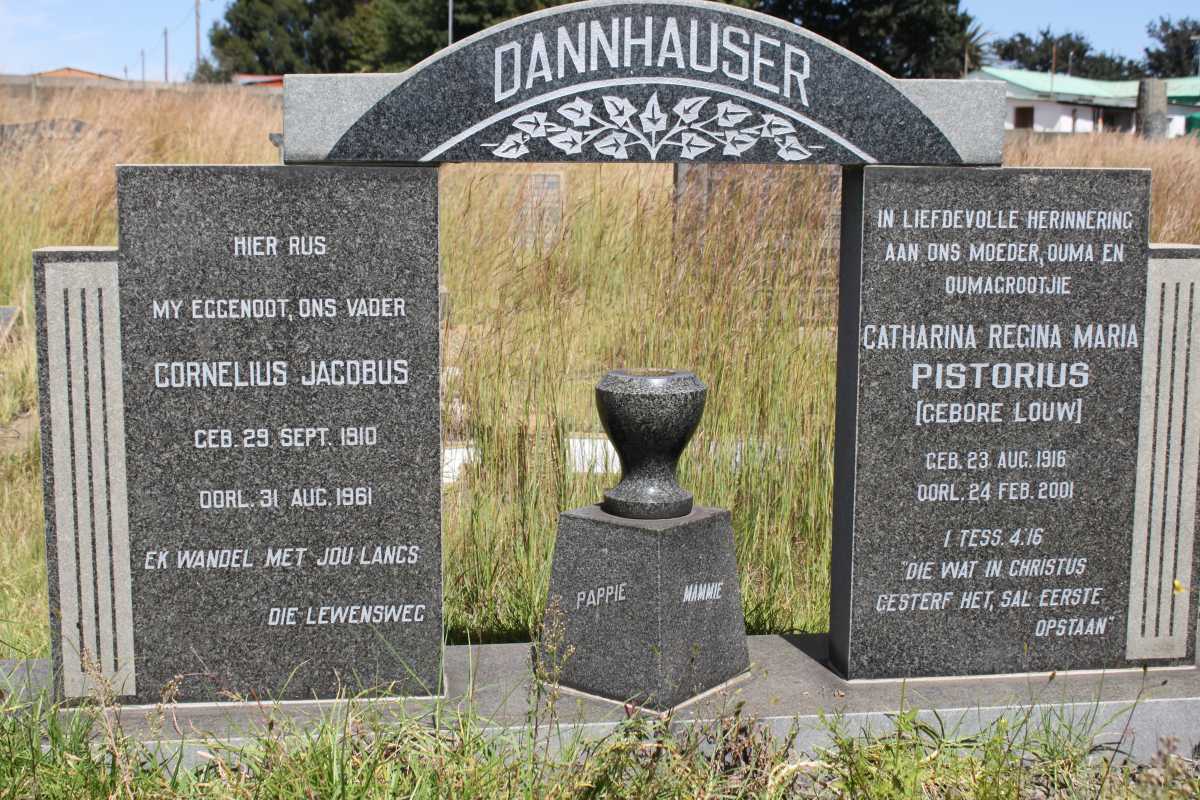 DANNHAUSER Cornelius Jacobus 1910-1961 &amp; Catharina Regina Maria PISTORIUS voorheen DANNHAUSER geb LOUW 1916-2001