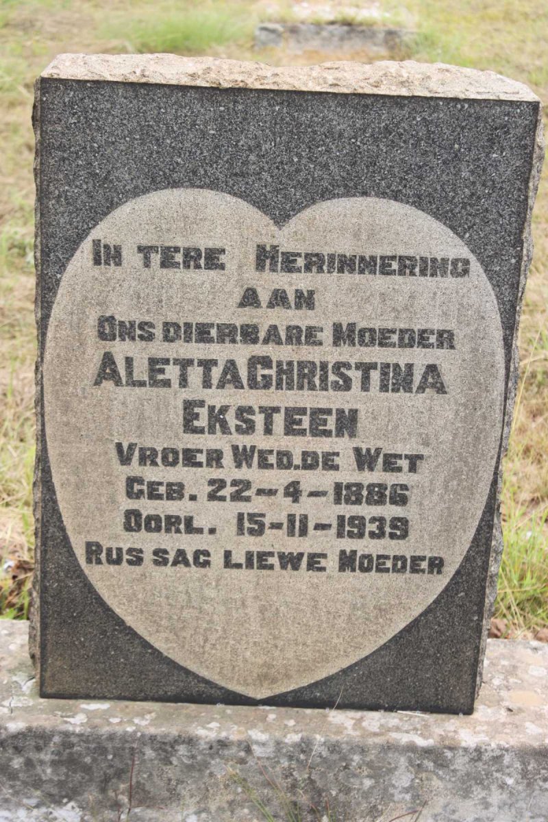 EKSTEEN Aletta Christina voorheen DE WET 1886-1939