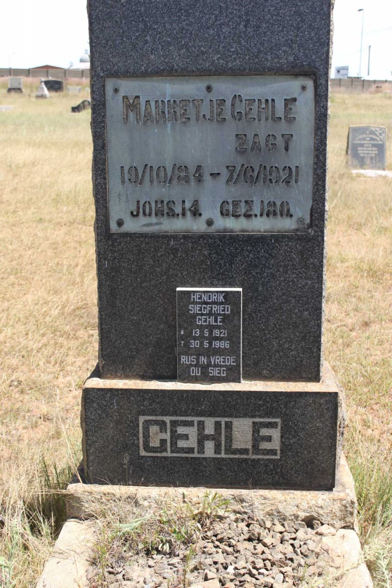 GEHLE Marretje 1884-1921 :: Hendrik Siegfried 1921-1986