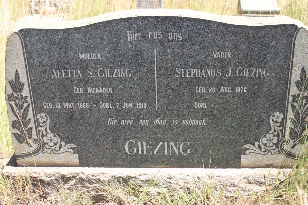 GIEZING Stephanus J. 1876- &amp; Aletta S. NIENABER 1888-1919