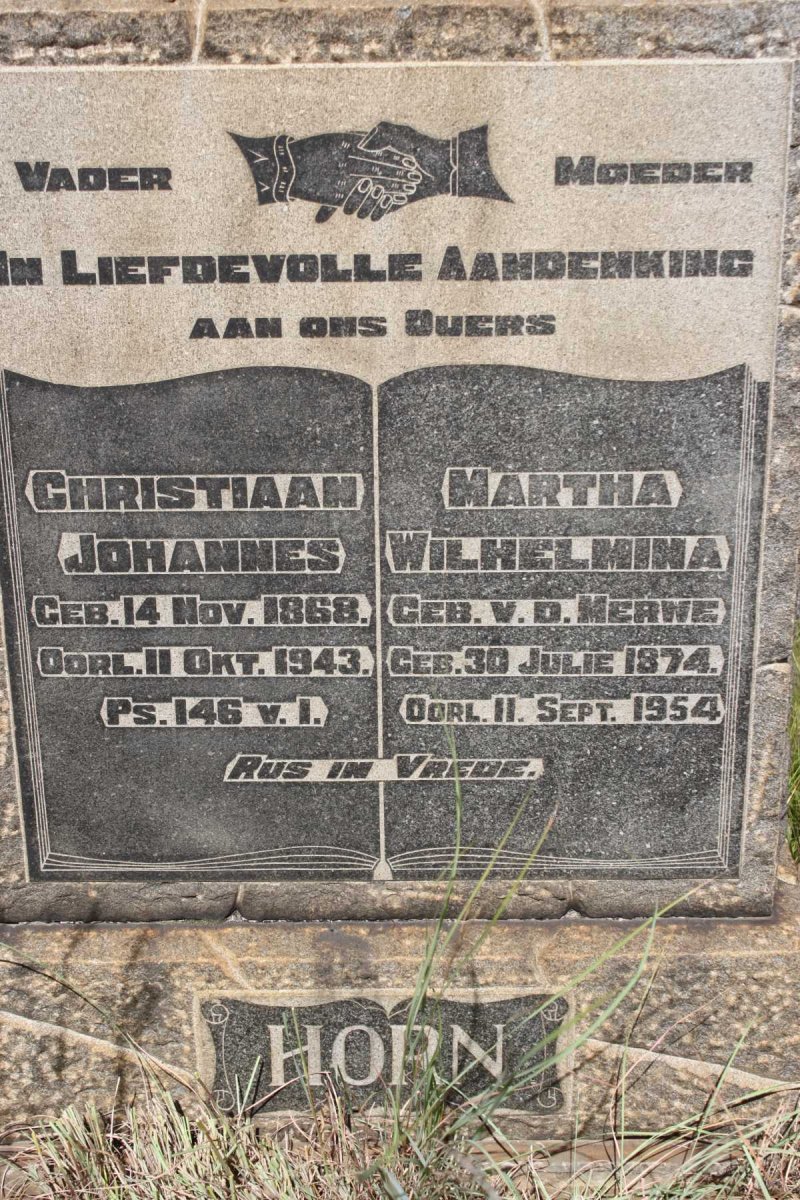 HORN Christiaan Johannes 1868-1943 &amp; Martha Wilhelmina V.D. MERWE 1874-1954