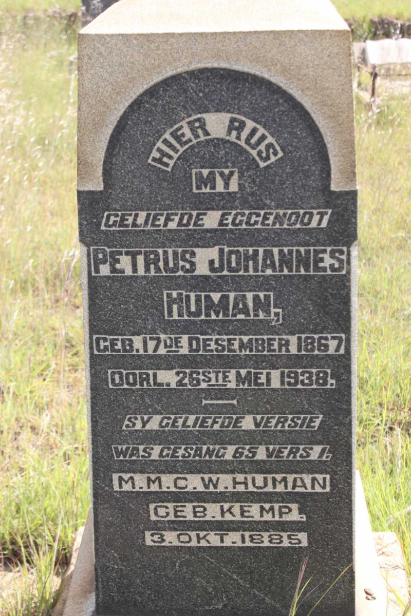 HUMAN Petrus Johannes 1867-1938 &amp; M.M.C.W. KEMP 1885-