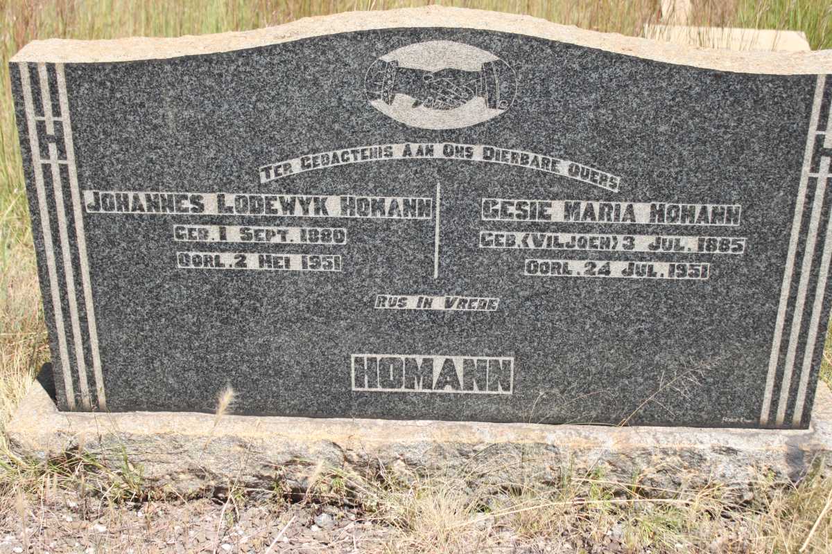 HOMANN Johannes Lodewyk 1880-1951 &amp; Gesie Maria VILJOEN 1885-1951