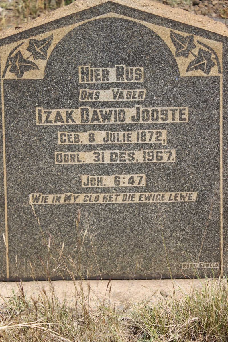 JOOSTE Izak Dawid 1872-1967