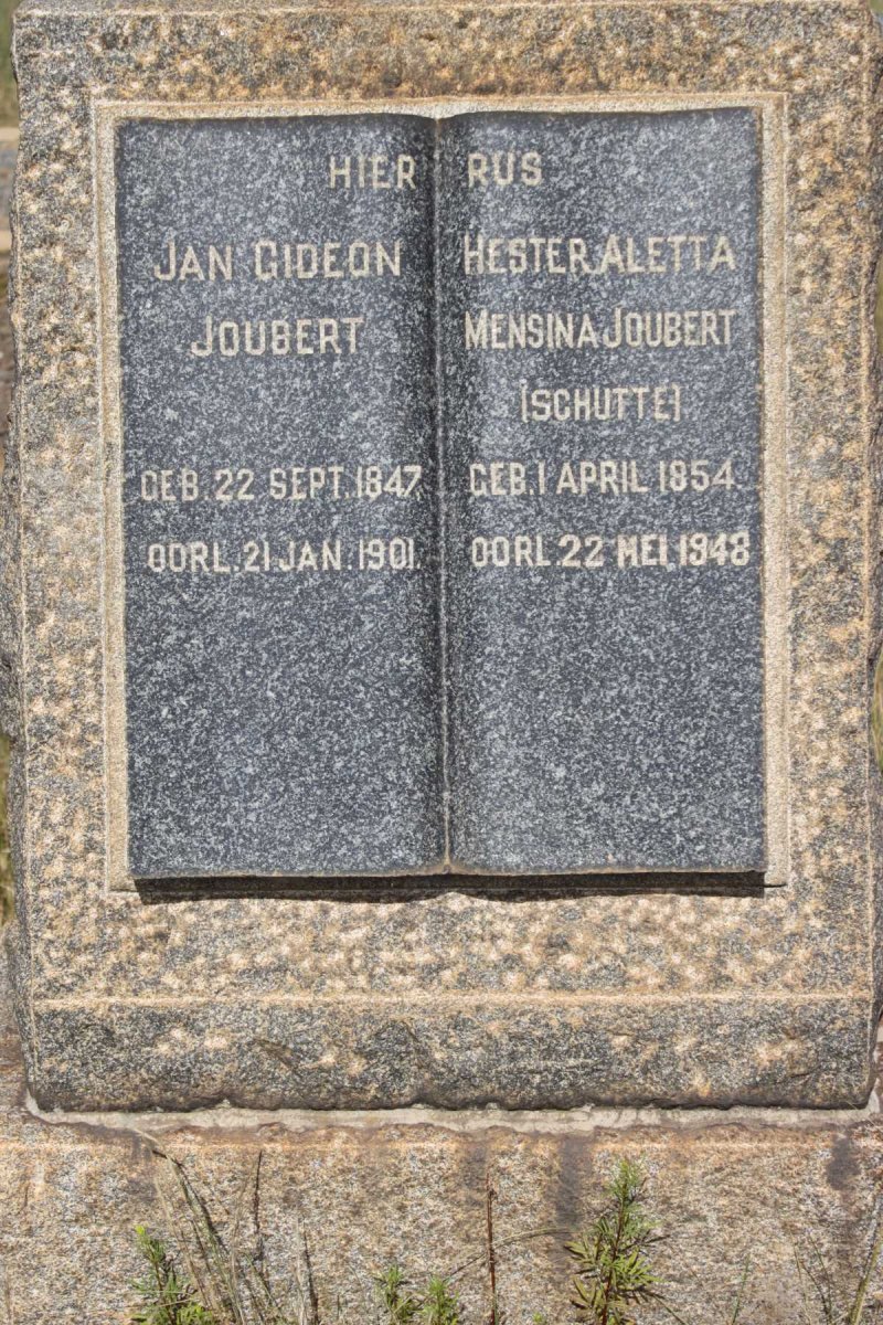 JOUBERT Jan Gideon 1847-1901 &amp; Hester Aletta Mensina SCHUTTE 1854-1948