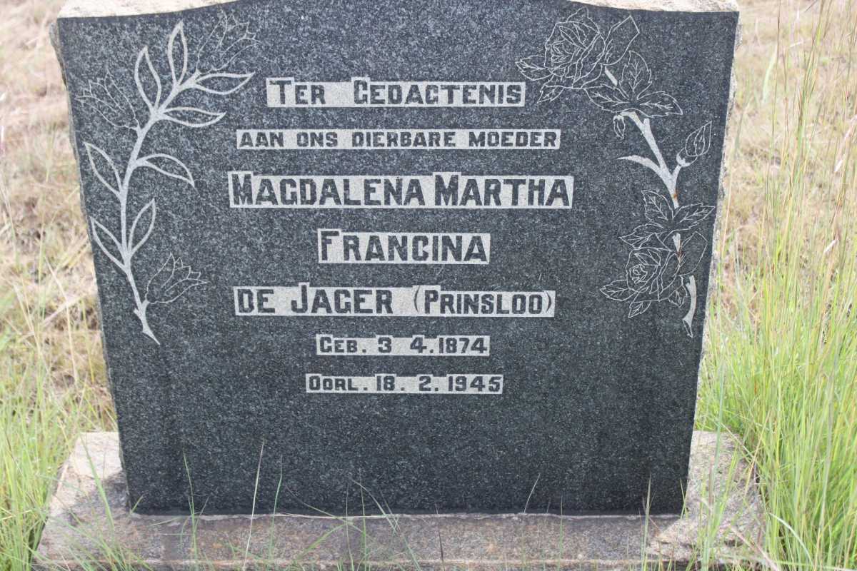 JAGER Magdalena Martha Francina, de nee PRINSLOO 1874-1945