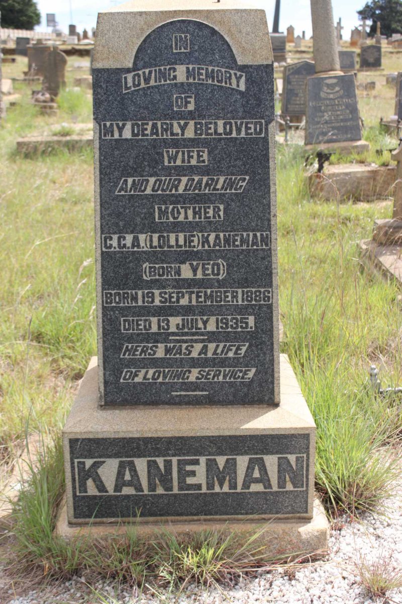 KANEMAN C.G.A. nee YEO 1886-1935
