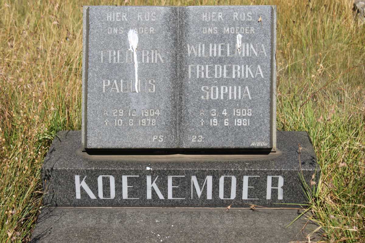 KOEKEMOER Frederik Paulus 1904-1978 &amp; Wilhelmina Frederika Sophia 1908-1981