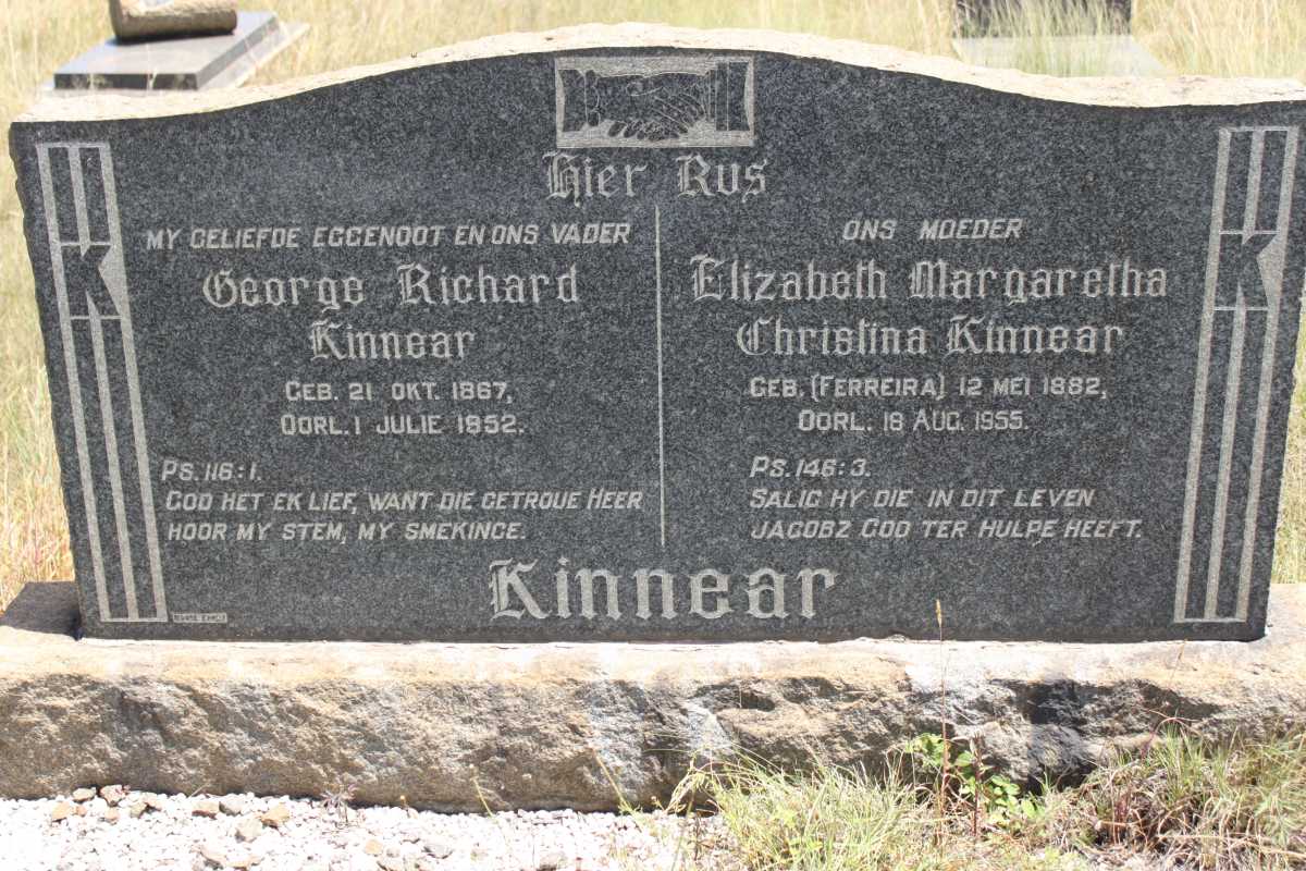 KINNEAR George Richard 1867-1952 &amp; Elizabeth Margaretha Christina FERREIRA 1882-1955