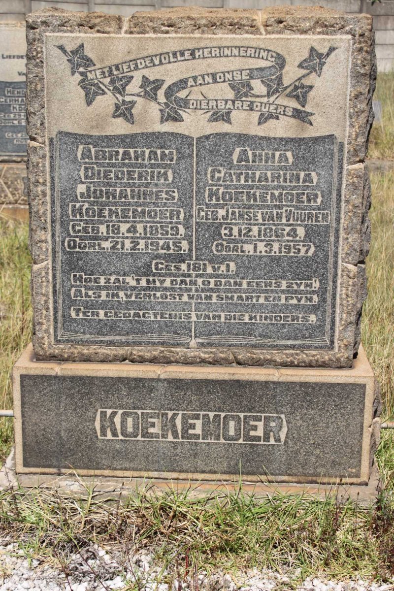 KOEKEMOER Abraham Diedrik Johannes 1859-1945 &amp; Anna Catharina Janse van RENSBURG 1864-1957
