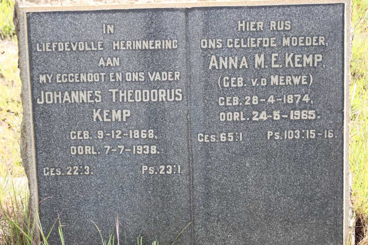 KEMP Johannes Theodorus 1868-1938 &amp; Anna M.E. v.d. MERWE 1874-1965