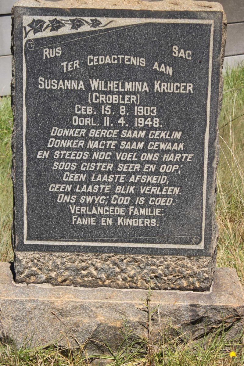 KRUGER Susanna Wilhelmina nee GROBLER 1903-1948
