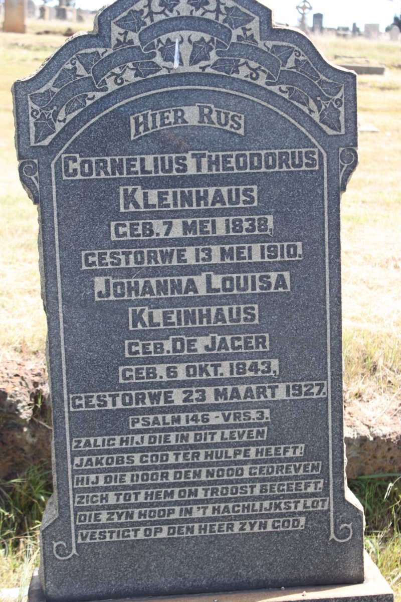 KLEINHAUS Cornelius Theodorus 1838-1910 &amp; Johanna Louisa DE JAGER 1843-1927